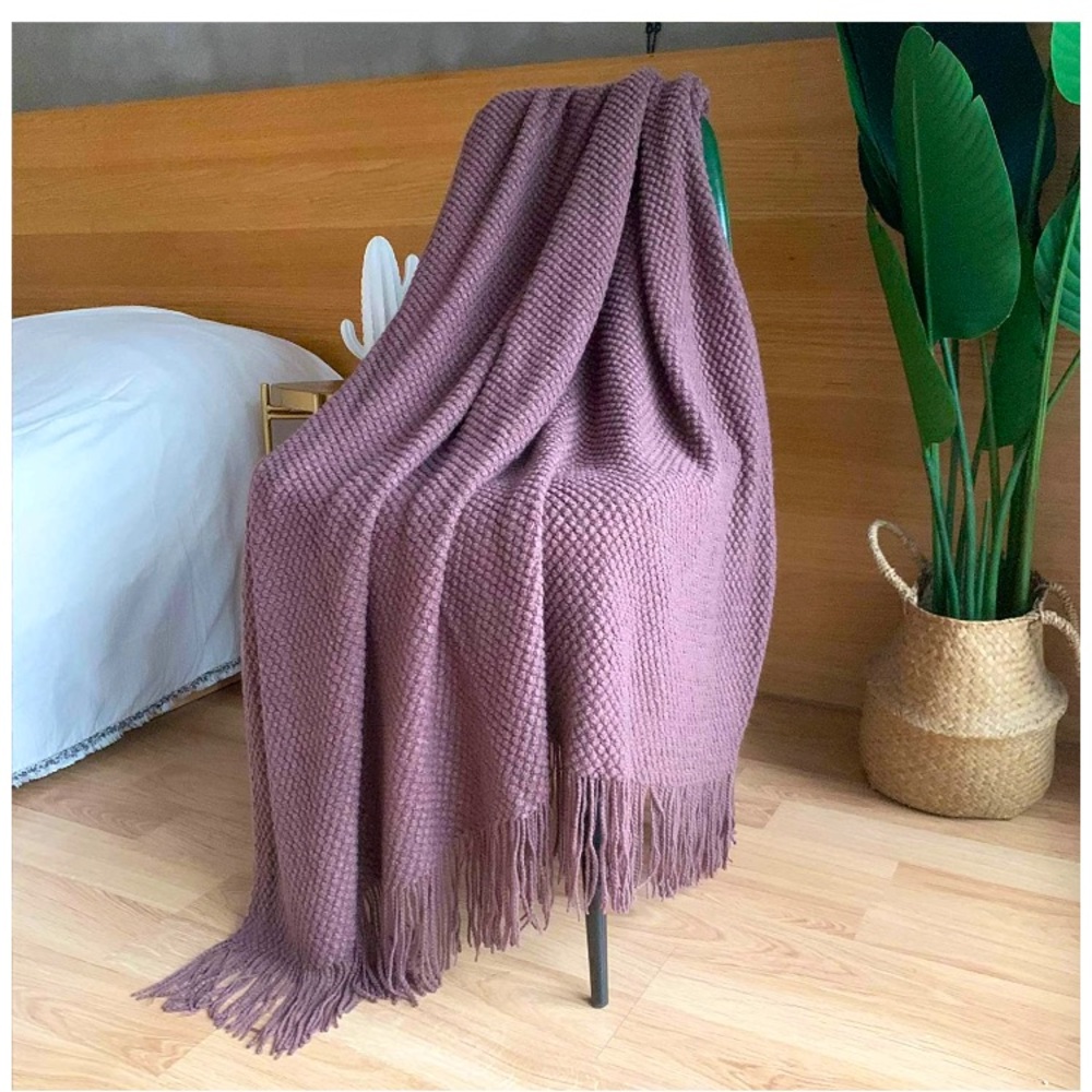 Lavender/Light Purple Textured Farmhouse Chic Tassel Fringe Thick Throw Blanket